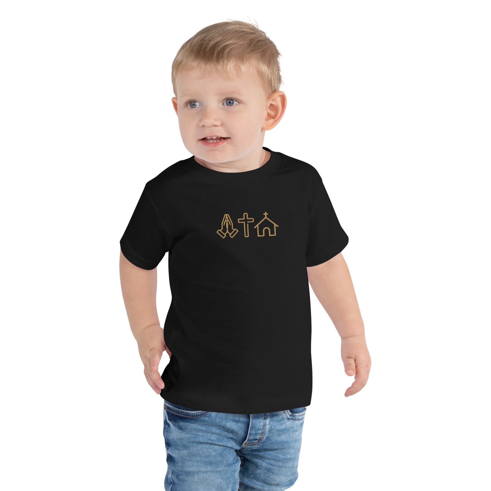 Pray • Believe • Belong | Embroidered Christian Toddler Short Sleeve Tee