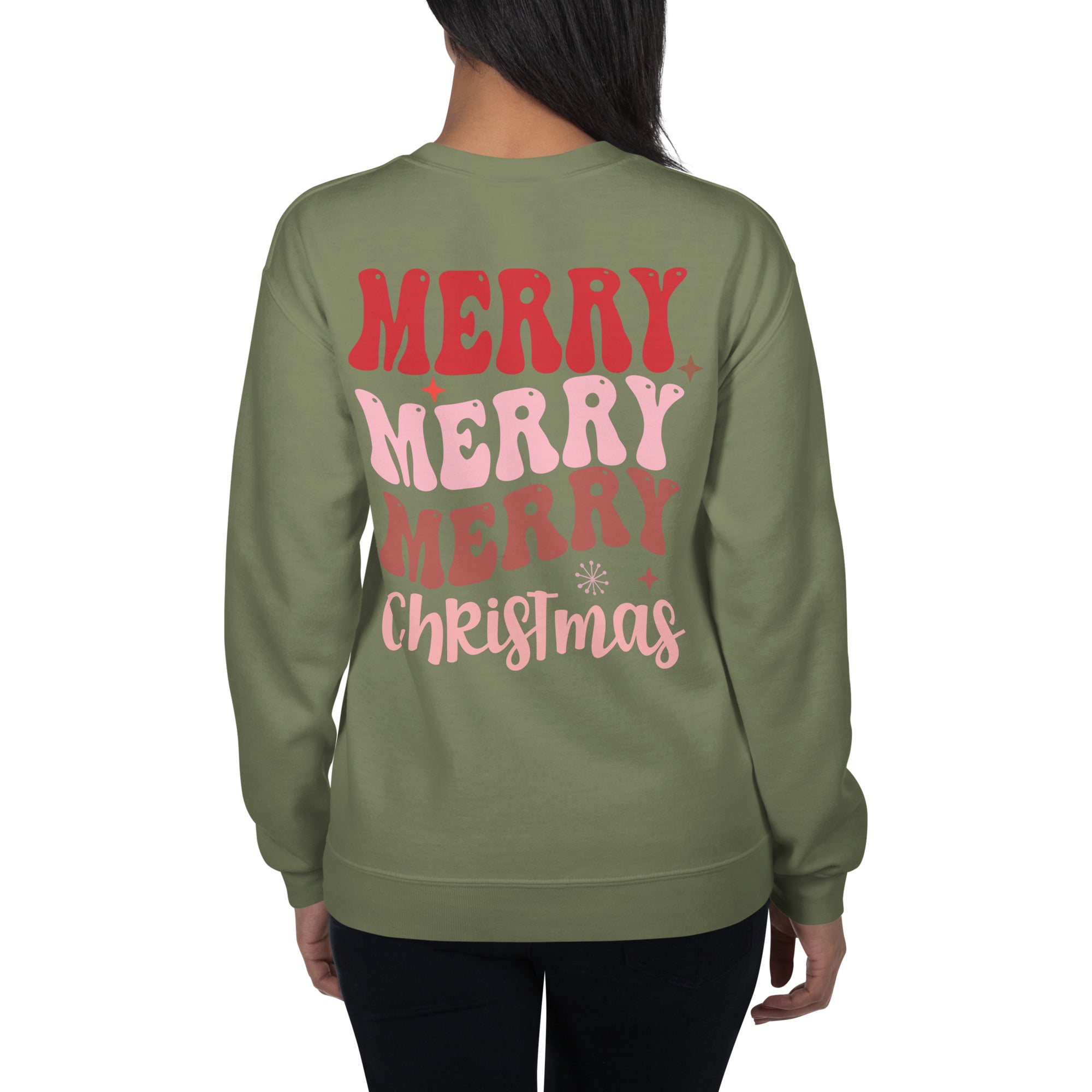 Merry Merry Merry Christmas Bow Crewneck Sweatshirt | Festive Apparel