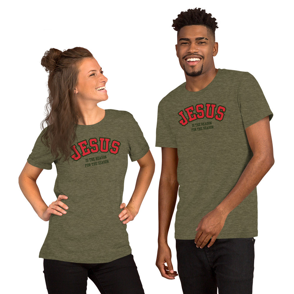 Jesus Is The Reason Varsity T-Shirt | Soft Bella Canvas Tee | Christian Christmas